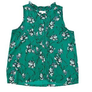 LOFT Women’s Pintucked Ruffle V Neck Sleeveless Blouse Top Green Size Medium